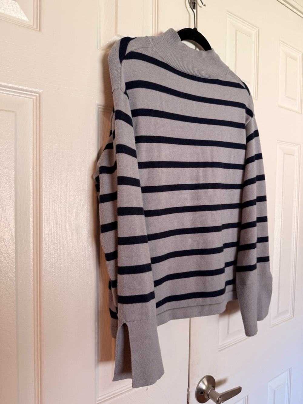 Gray and Navy Striped Sweater with bell sleeves - Picture 2 of 2